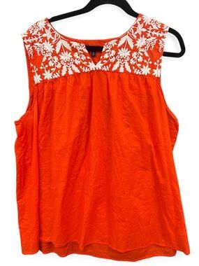 Talbots Orange Sleeveless Top with White Floral Embroidery